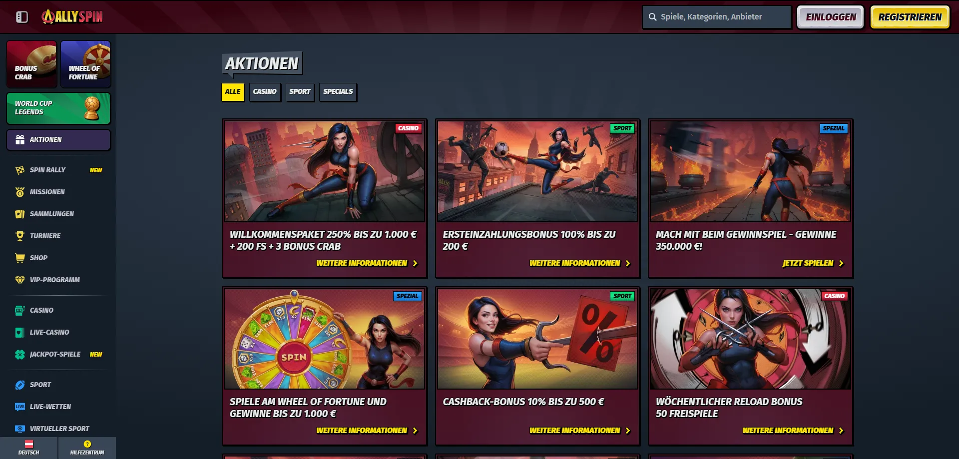 AllySpin Casino Willkommensbonus bis &euro;1.500 &ndash; Bonusangebot &Ouml;sterreich