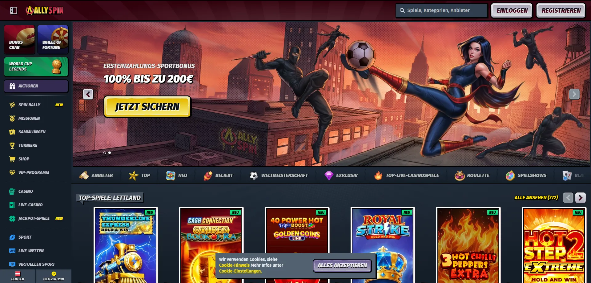 AllySpin Casino &Ouml;sterreich &Uuml;bersicht &ndash; Spielauswahl und Bonusangebot